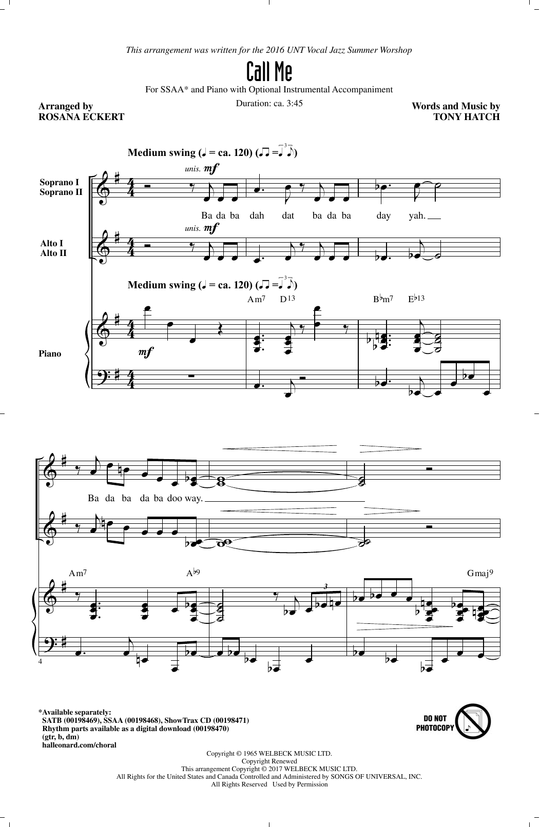 Produktgalerie: Seite 1 von 1 Call Me, Rosana Eckert, Chor
