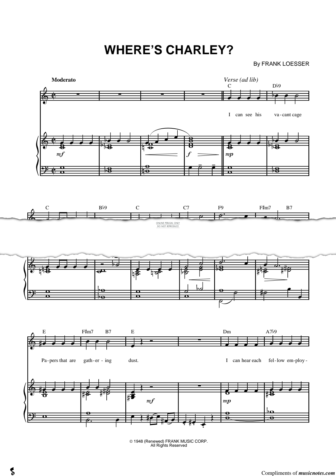 Produktgalerie: Seite 1 von 1 Where's Charley (from 'Where's Charley?'), Frank Loesser, Gesang, Gitarre, Klavier