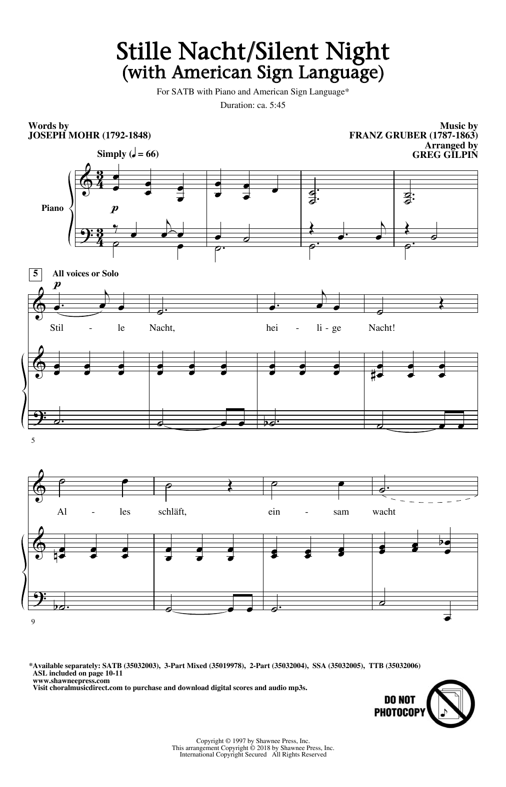 Produktgalerie: Seite 1 von 1 Stille Nacht/Silent Night (With American Sign Language), Greg Gilpin, Chor