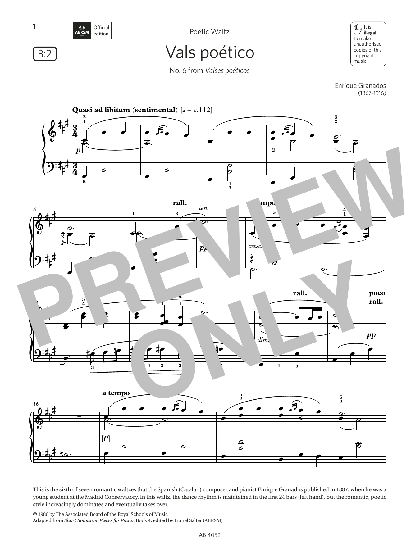 Produktbild zu: Vals poético (Grade 6, list B2, from the ABRSM Piano Syllabus 2023 & 2024)
