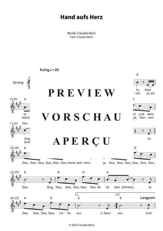 gallery: Hand aufs Herz (Gesang + Akkorde) , Yvaine,  (Leadsheet)
