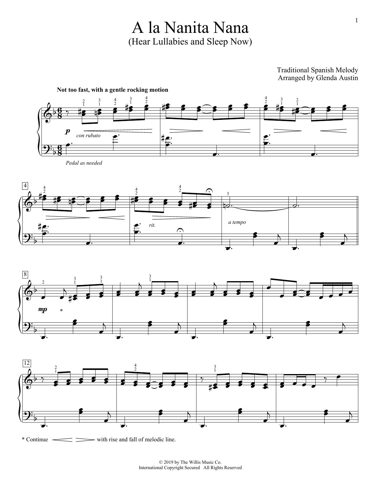 Product picture to: A La Nanita Nana (Hear Lullabies And Sleep Now) (arr. Glenda Austin)