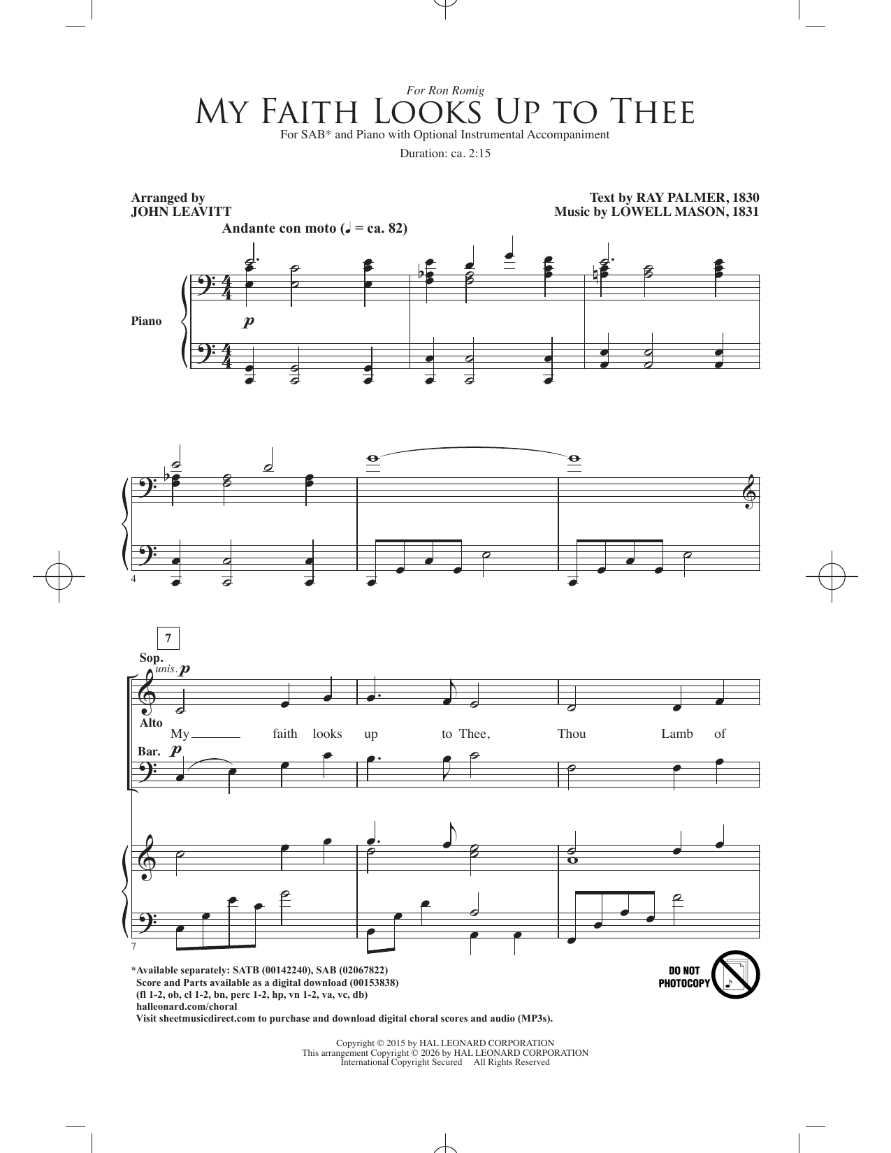 Produktbild zu: My Faith Looks Up To Thee (arr. John Leavitt)