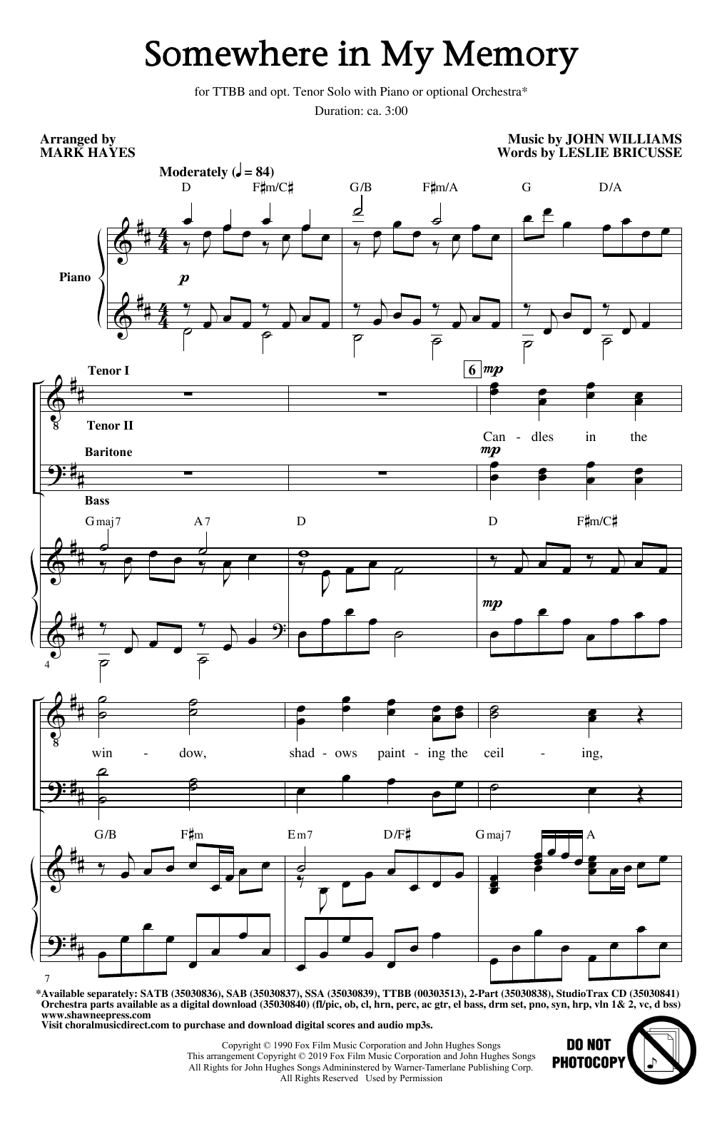 Product gallery: Page 1 of 1 Somewhere In My Memory (from Home Alone) (arr. Mark Hayes), John Williams