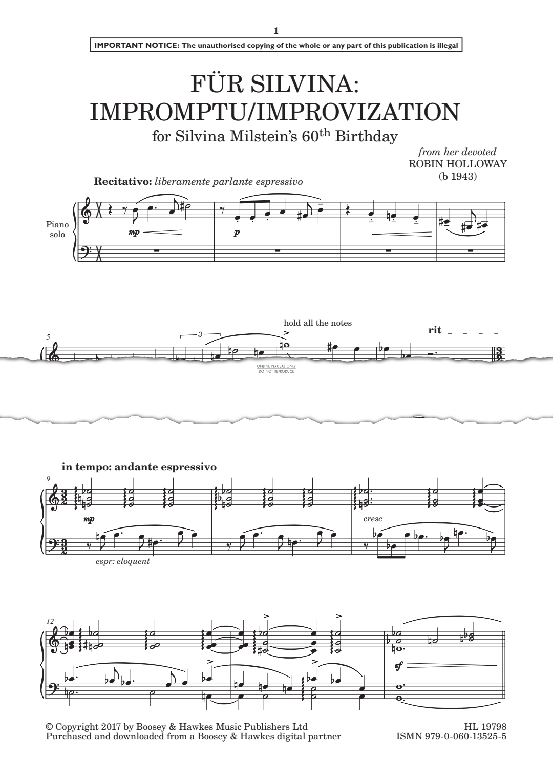 Produktgalerie: Seite 1 von 1 Für Silvina: Impromptu/Improvization, Robin Holloway, Klavier