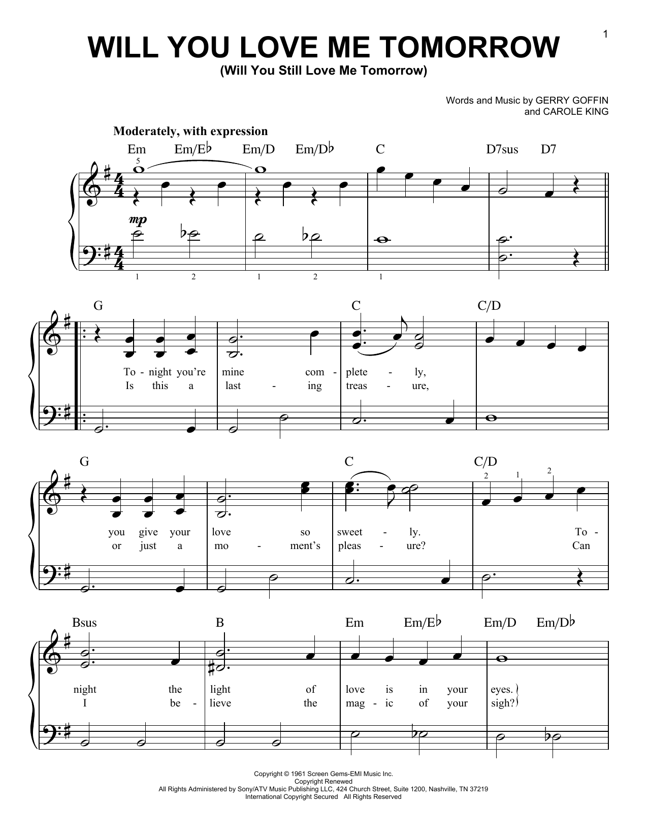 Produktgalerie: Seite 1 von 1 Will You Love Me Tomorrow (Will You Still Love Me Tomorrow), Carole King, Klavier