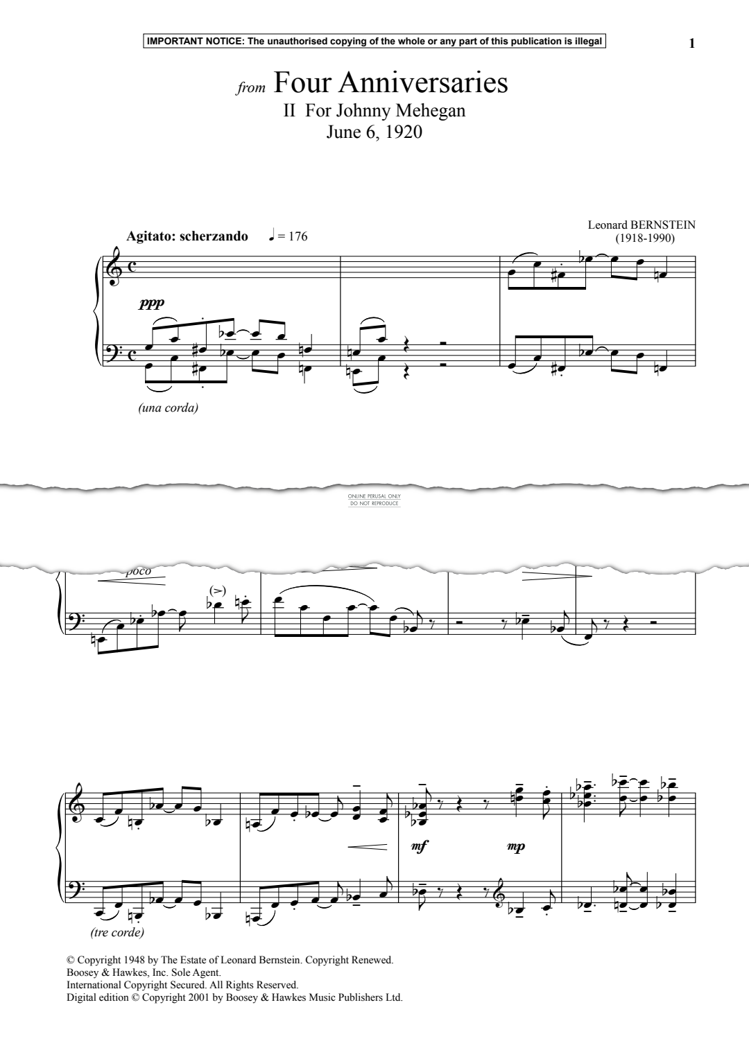 Produktgalerie: Seite 1 von 1 II For Johnny Mehegan, June 6 1920, from Four Anniversaries, Leonard Bernstein, Klavier
