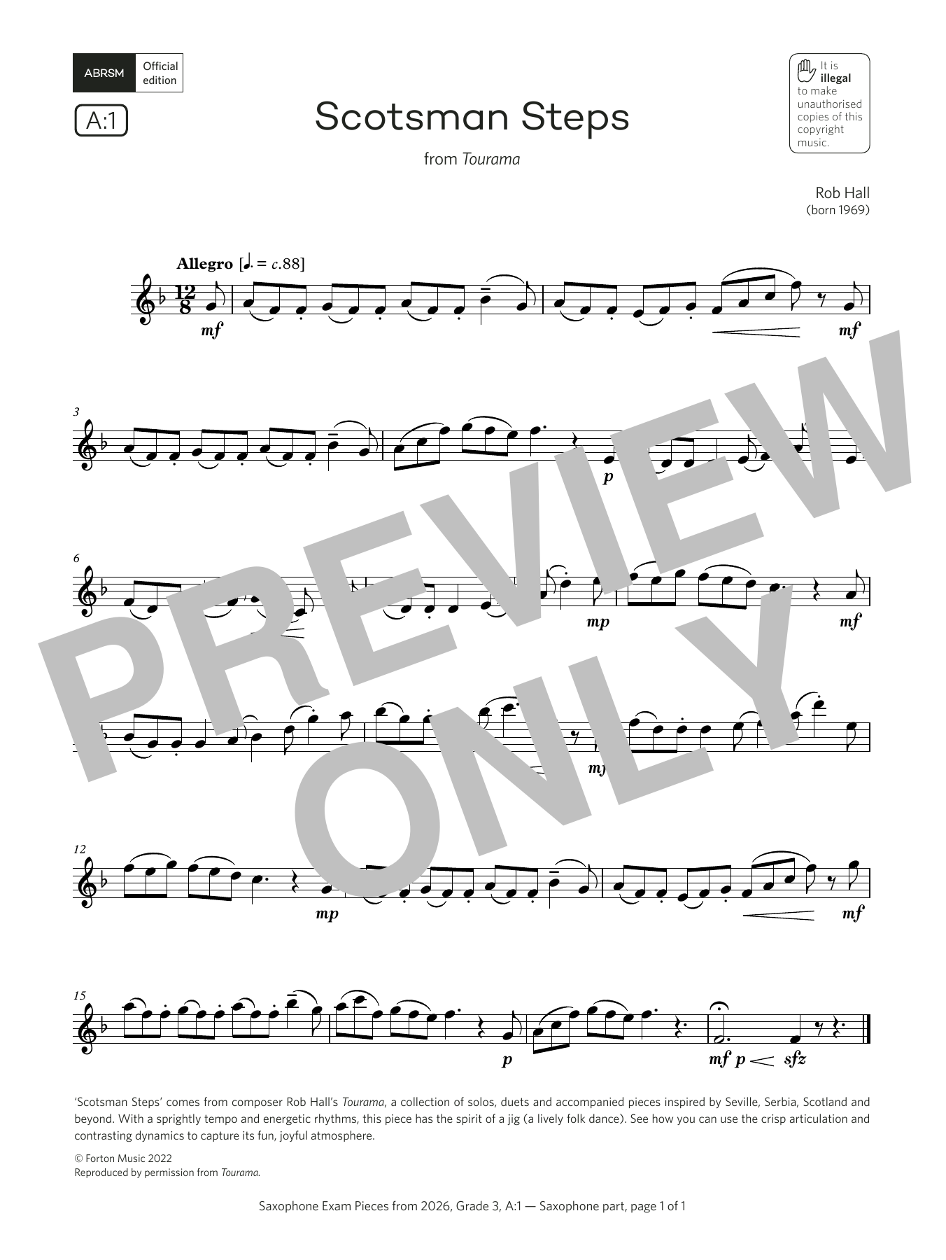 Product gallery: Page 1 of 1 Scotsman Steps (Grade 3, list A1, from the ABRSM Saxophone Syllabus from 2026), Rob Hall