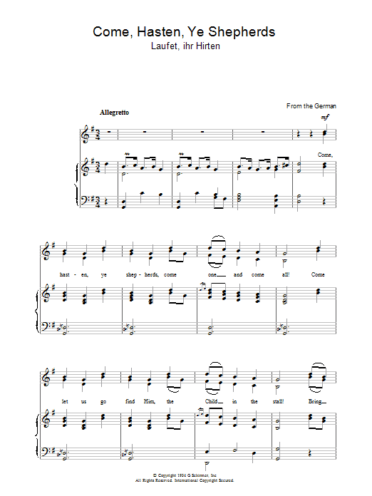 Product gallery: Page 1 of 1 Come Hasten Ye Shepherds, Christmas Carol