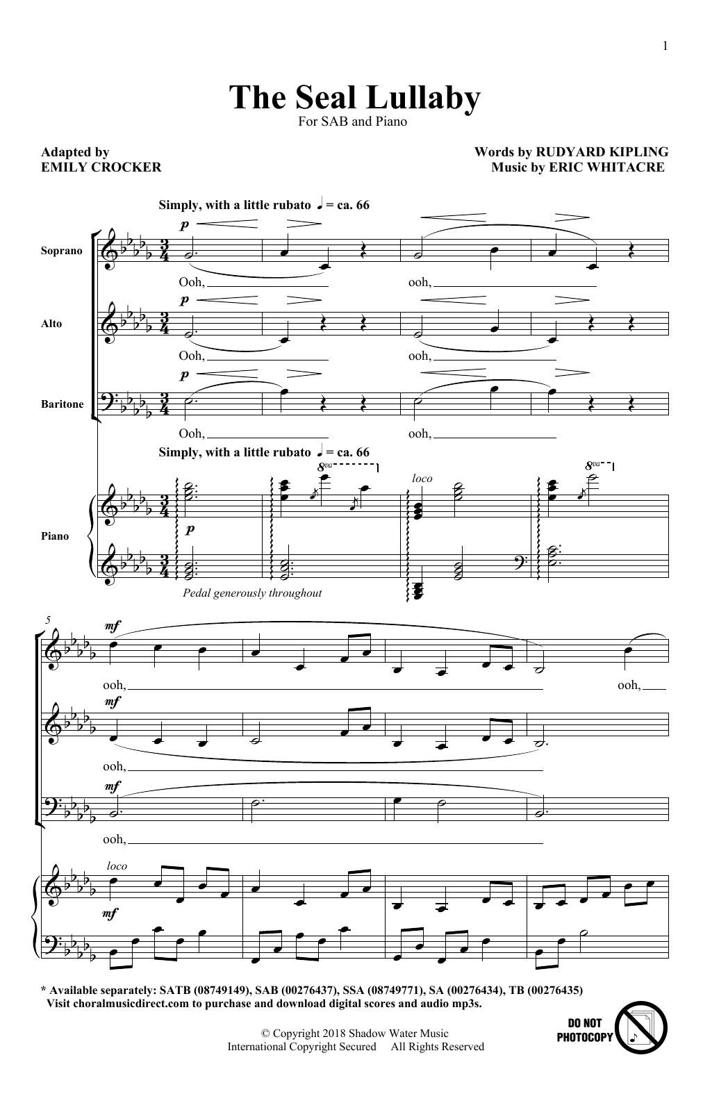 Product picture to: The Seal Lullaby (arr. Emily Crocker)