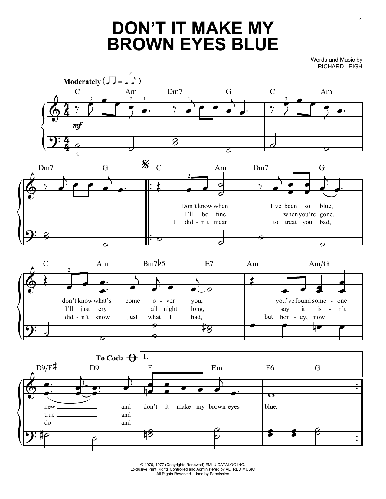 Produktgalerie: Seite 1 von 1 Don't It Make My Brown Eyes Blue, Crystal Gayle, Klavier