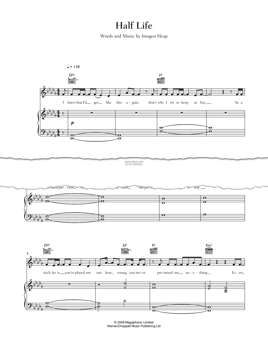 Half Life (Imogen Heap) | Sheet Music: Guitar, Piano, Voice | PDF Download