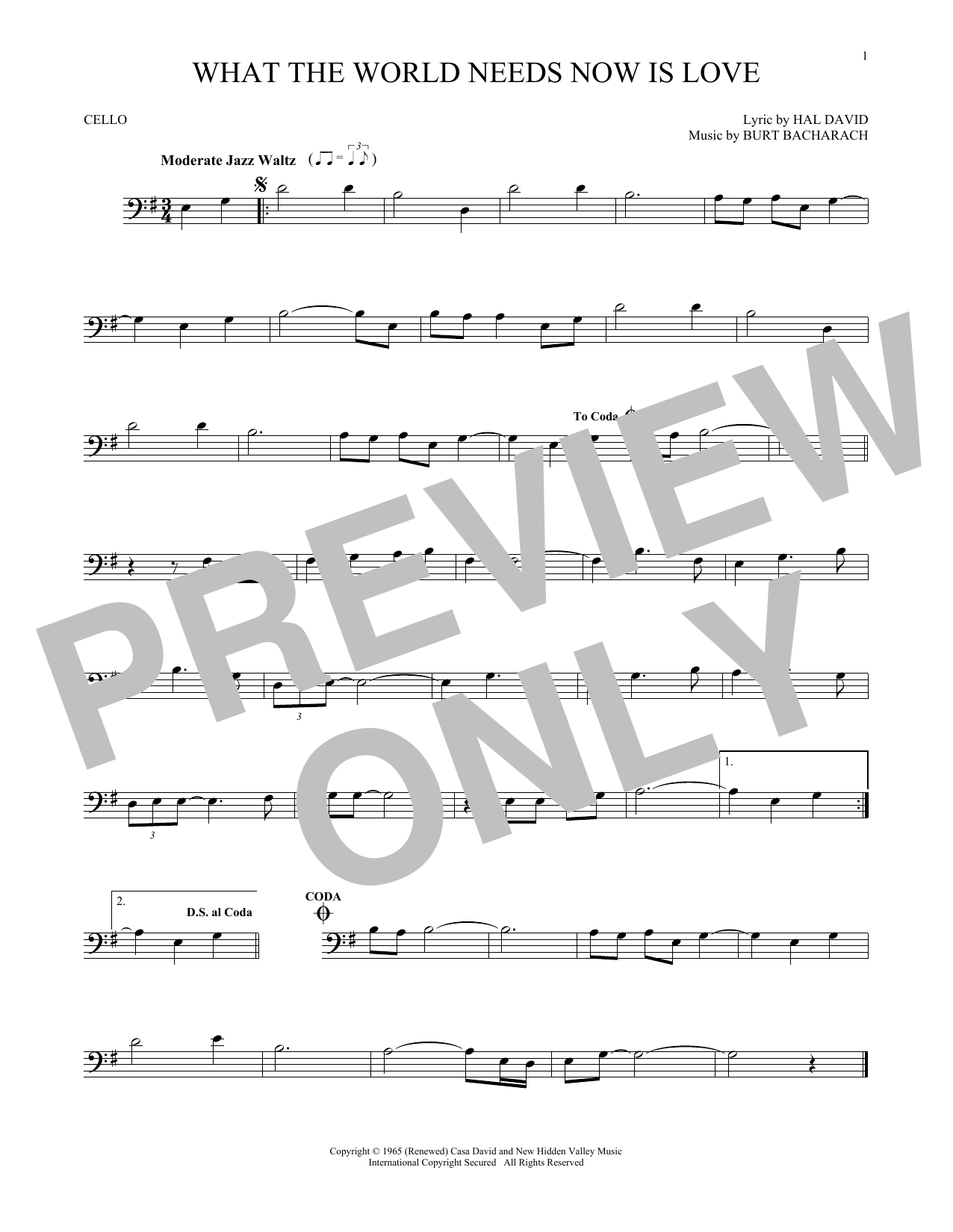 Produktgalerie: Seite 1 von 1 What The World Needs Now Is Love, Bacharach & David, Violoncello