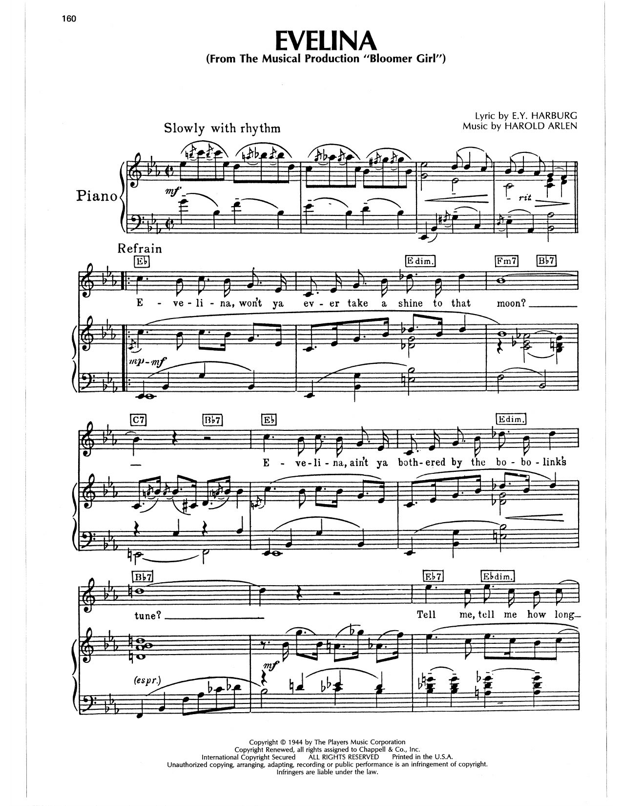 Produktgalerie: Seite 1 von 1 Evelina (from Bloomer Girl), Harold Arlen, Gesang, Gitarre, Klavier