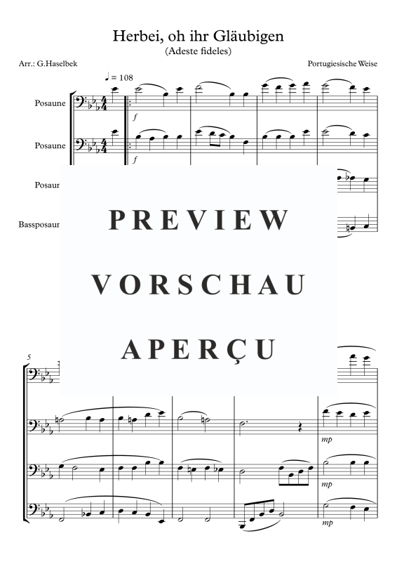 Produktgalerie: Seite 2 von 7 Herbei, oh ihr Gläubigen - Adeste fideles, , (Posaunen Quartett)