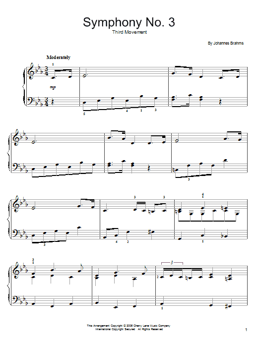 Produktgalerie: Seite 1 von 1 Symphony No. 3, Third Movement Theme, Johannes Brahms, Klavier