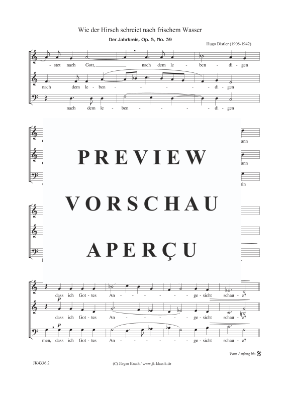 Produktgalerie: Seite 3 von 3 Wie der Hirsch schreiet nach frischem Wasser (Der Jahrkreis, Op.5, Nr.39), , Gemischter Chor 3-stimmig SAM