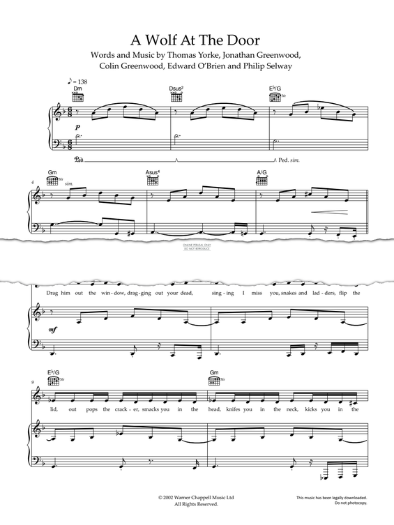 Produktgalerie: Seite 1 von 1 A Wolf At The Door, Radiohead, Gesang, Gitarre, Klavier