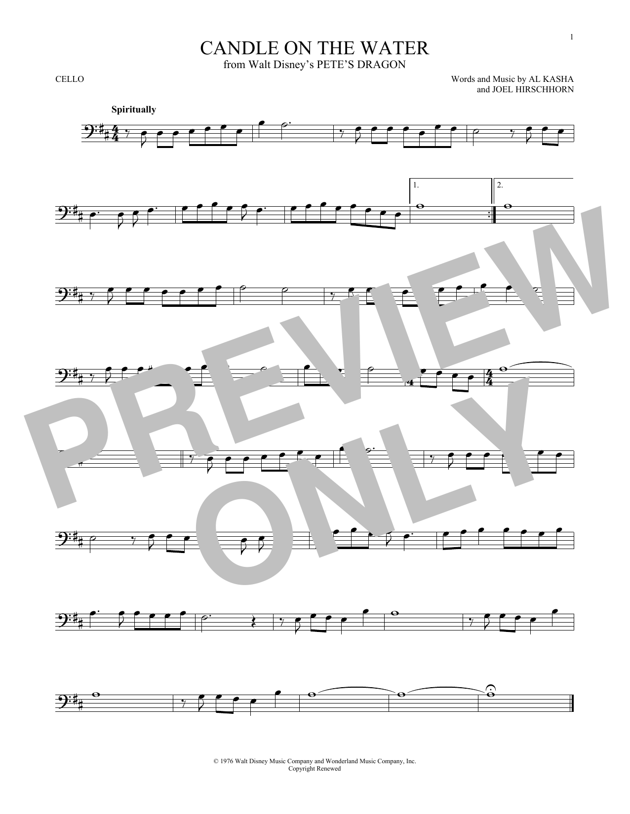 Produktgalerie: Seite 1 von 1 Candle On The Water (from Pete's Dragon), Helen Reddy, Violoncello