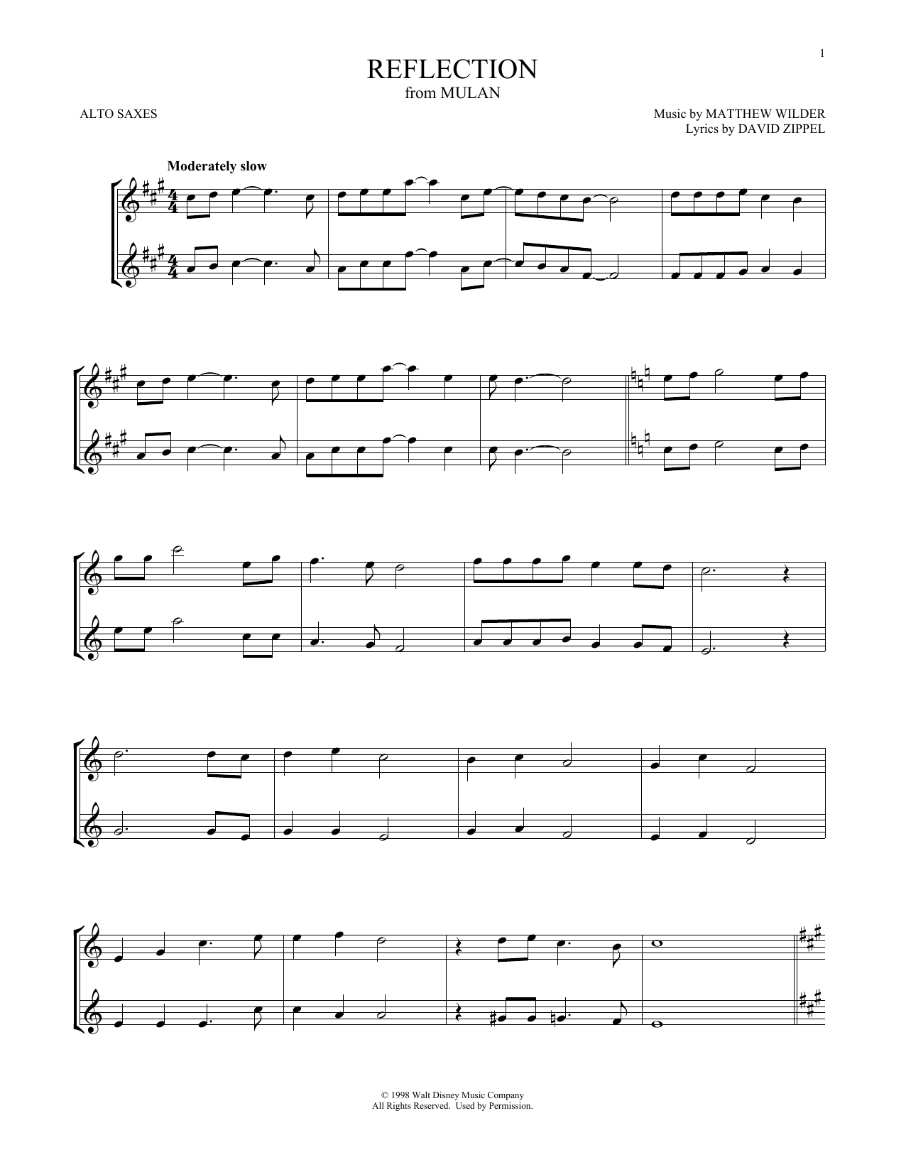 Product gallery: Page 1 of 1 Reflection (from Mulan), Matthew Wilder & David Zippel