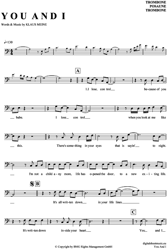 Product gallery: Page 1 of 4 You and I , Scorpions, (Posaune / Bariton)