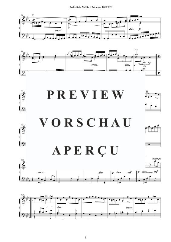 Produktgalerie: Seite 6 von 9 Piano Suite No.2 in Es-Dur BWV 819 - Complete Piano Version, , Klavier Solo