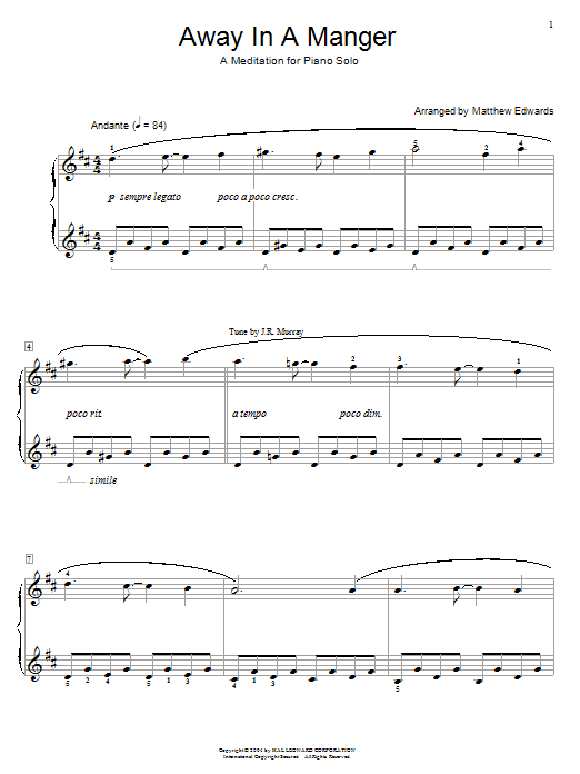 Product gallery: Page 1 of 1 Away In A Manger - A Meditation For Piano Solo, Matthew Edwards