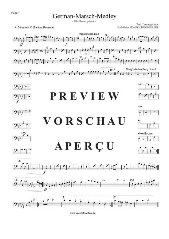 Produktgalerie: Seite 19 von 21 German-Marsch-Medley , Blasorchester Fatamo, (Blechbläser Quintett flexible Besetzung)