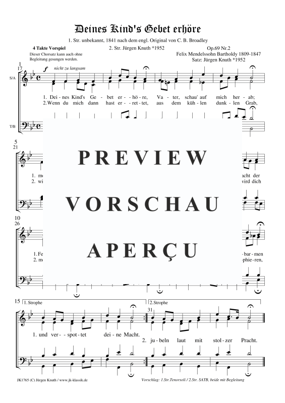 Produktgalerie: Seite 9 von 11 Deines Kind´s Gebet erhöre op.69 Nr.2, , Gemischter Chor, Soli + Orgel