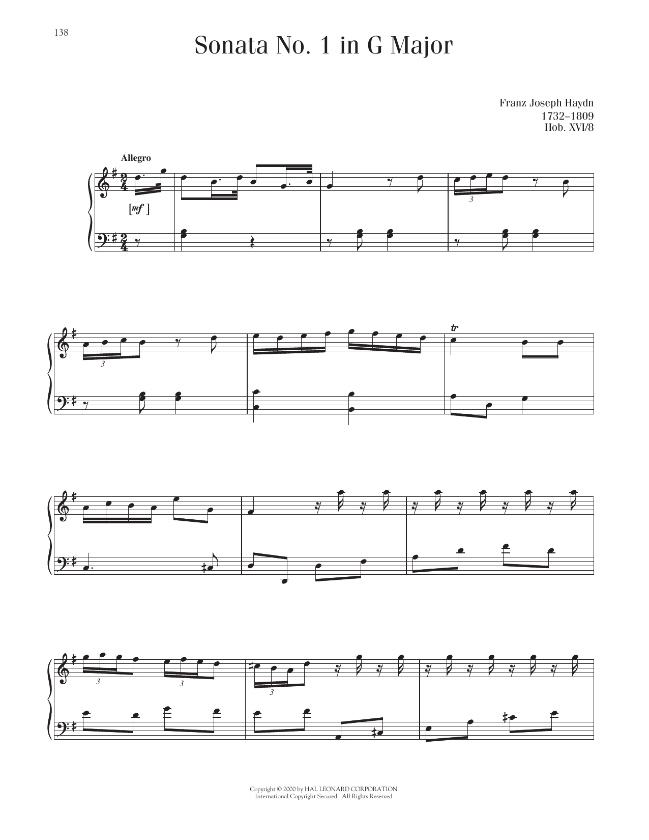 Product picture to: Sonata In G Major, Hob. XVI: 8