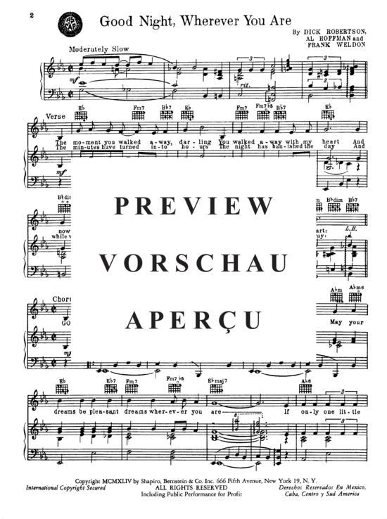 Produktgalerie: Seite 3 von 8 Good Night, Whereever You Are , Popular Standard, Klavier und Gesang