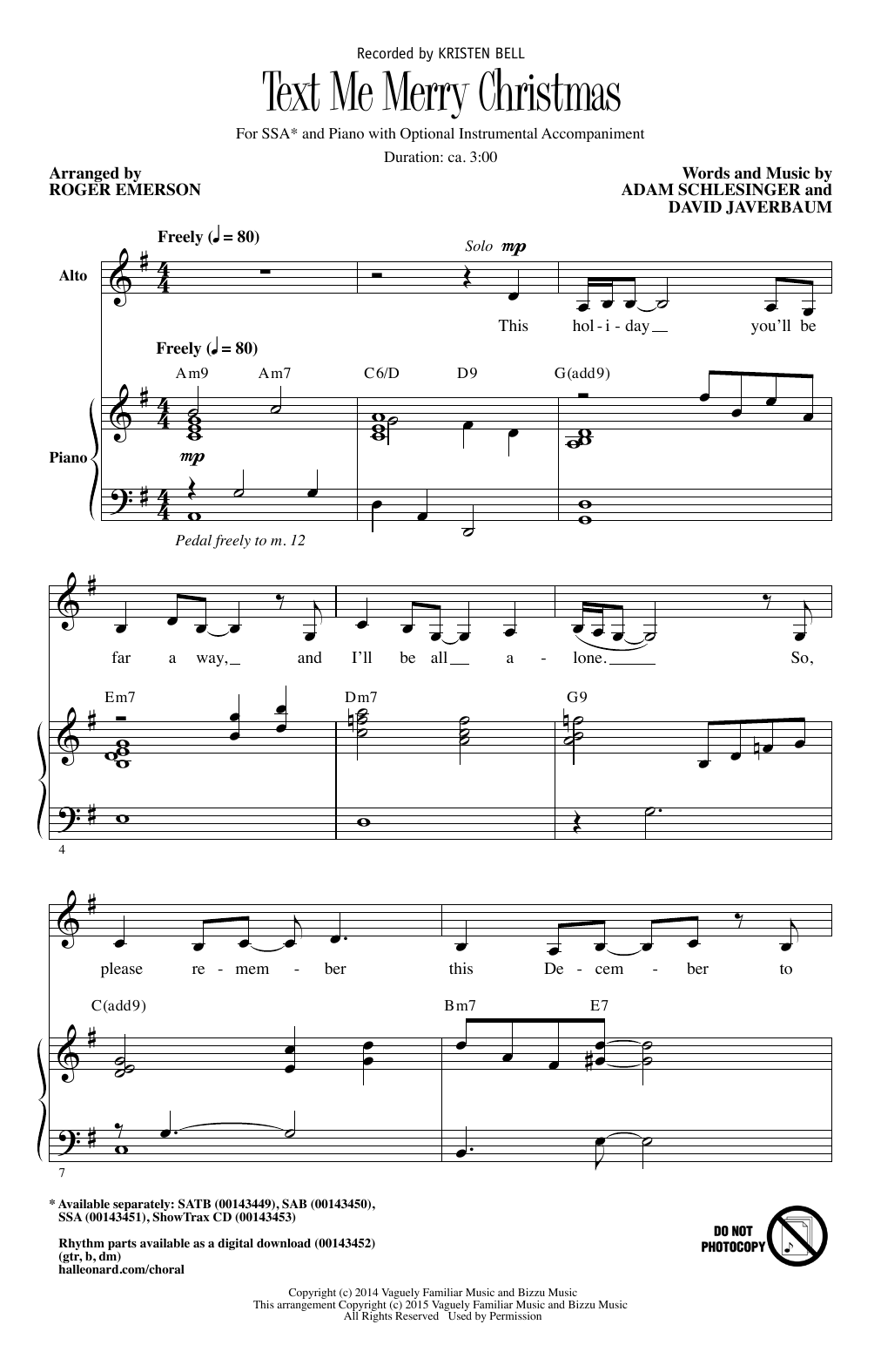 Product gallery: Page 1 of 1 Text Me Merry Christmas (arr. Roger Emerson), Kristen Bell