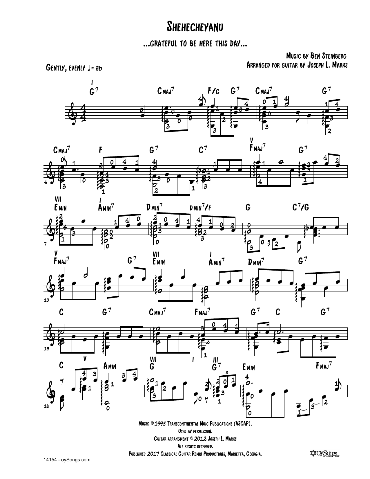 Product gallery: Page 1 of 1 Shehecheyanu (arr. Joe Marks), Ben Steinberg