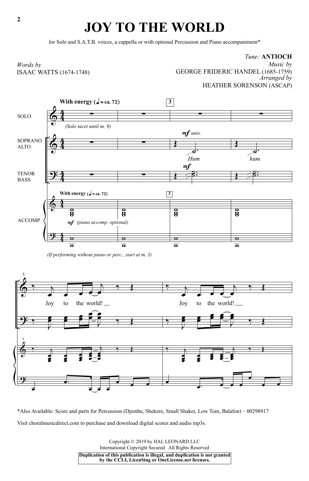 Produktbild zu: Joy To The World (arr. Heather Sorenson)
