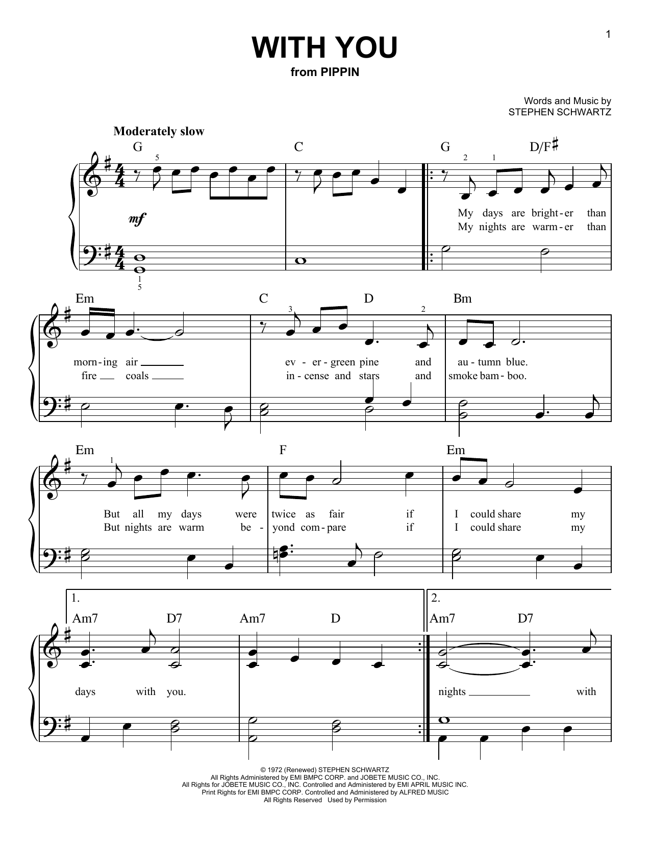 Product gallery: Page 1 of 1 With You (from Pippin), Stephen Schwartz