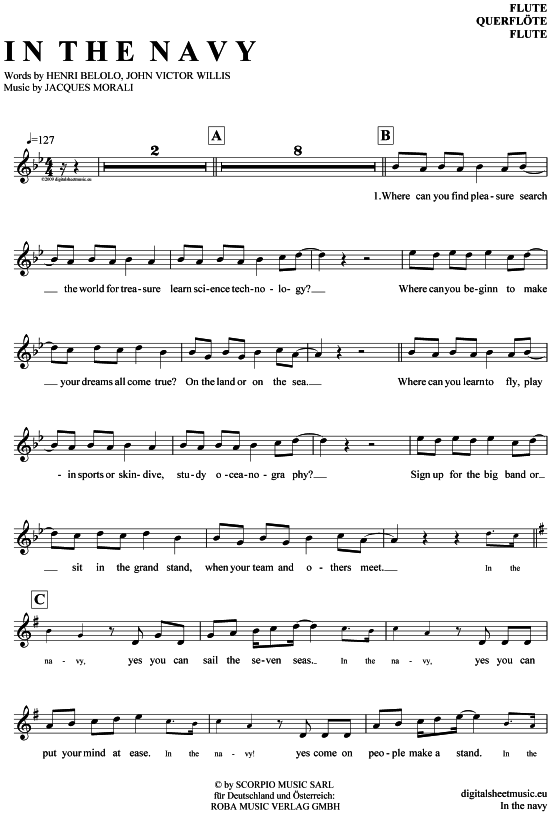 Product gallery: Page 1 of 4 In the navy , Village People, (transverse flute)