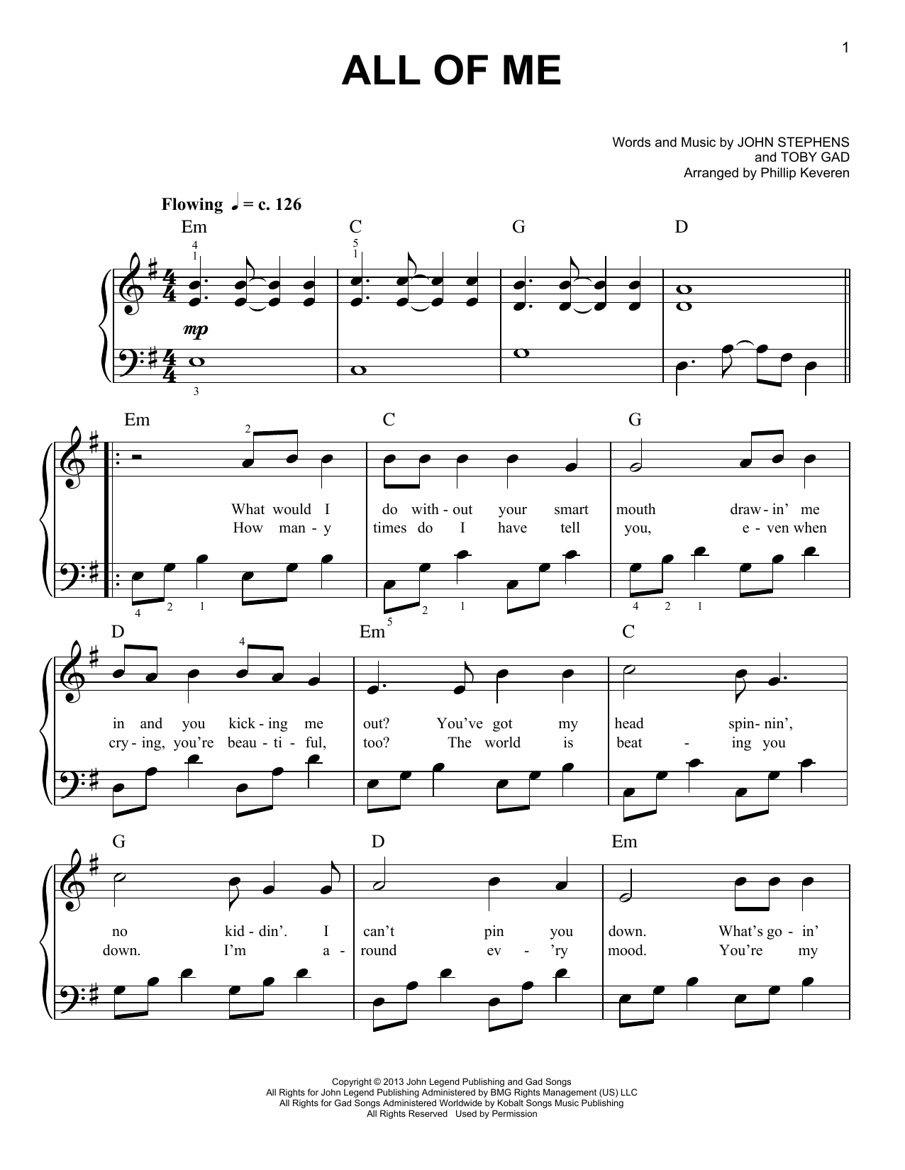 Produktgalerie: Seite 1 von 1 All Of Me (arr. Phillip Keveren), John Legend, Klavier