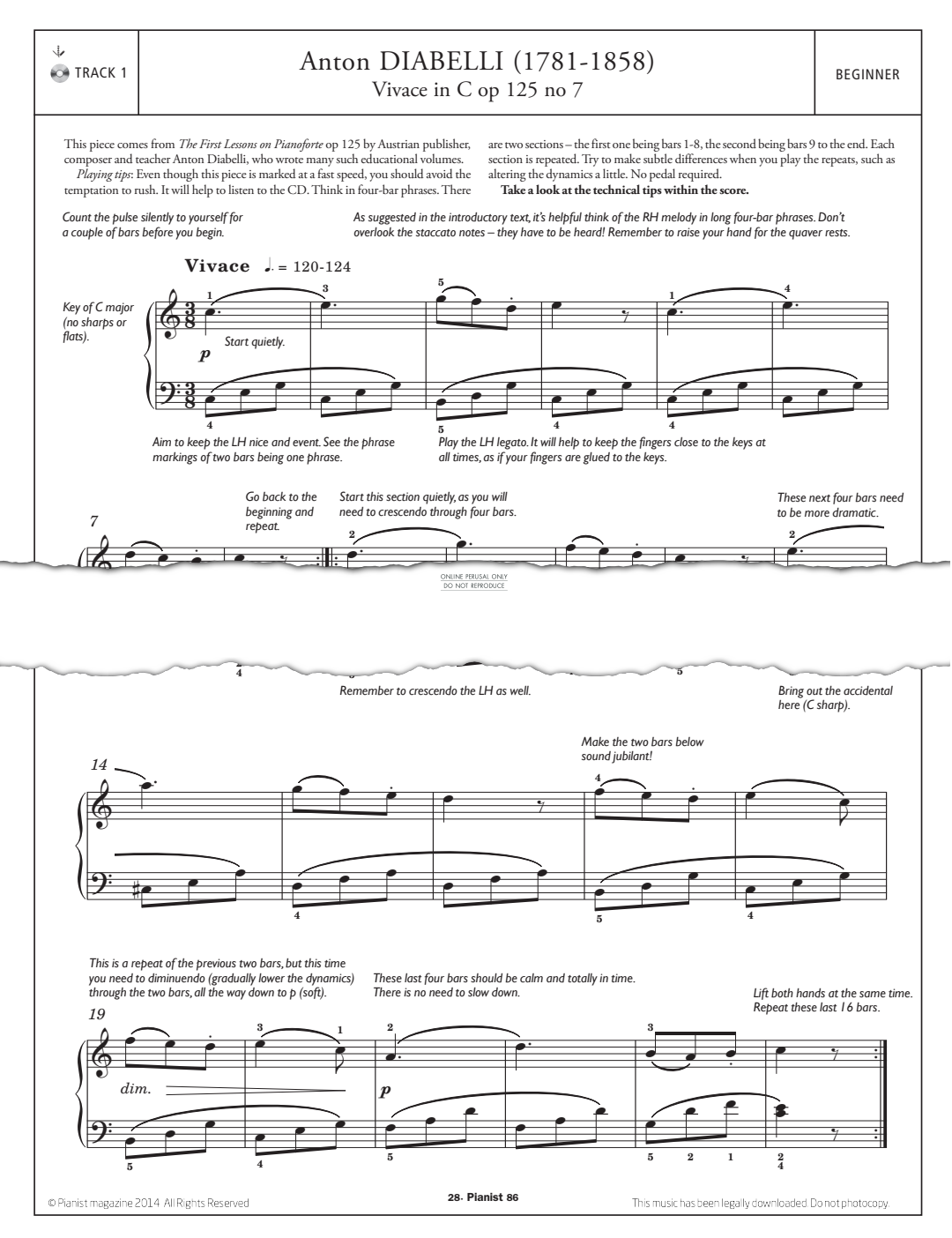 Product gallery: Page 1 of 1 Vivace In C Op. 125, No.7, Anton Diabelli