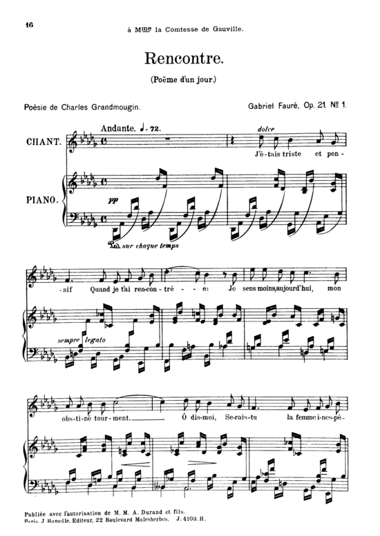 Product picture to: Poème d'un jour (Rencontre) Op.21 No.1Gabriel Fauré