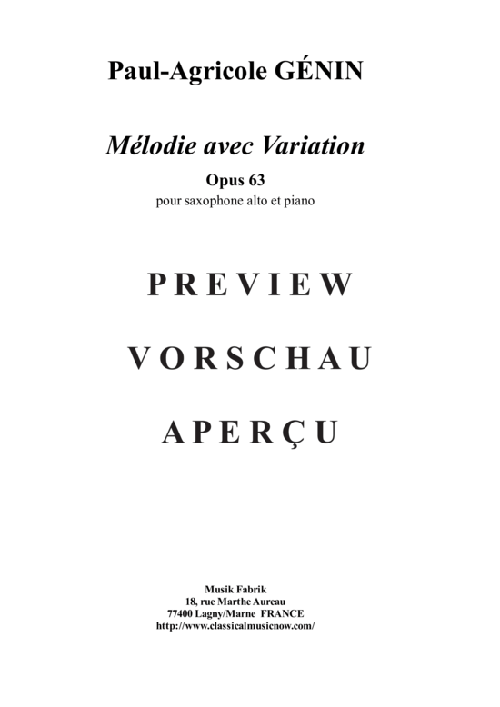 Product gallery: Page 10 of 12 Mélodie avec Variation, Opus 63 , , (alto saxophone + piano)
