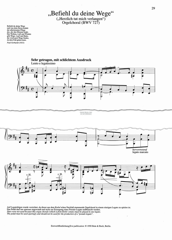 Produktgalerie: Seite 1 von 1 "Befiehl du deine Wege" ("Herzlich tut mich verlangen") Orgelchoral (BWV727), Johann Sebastian Bach, Klavier