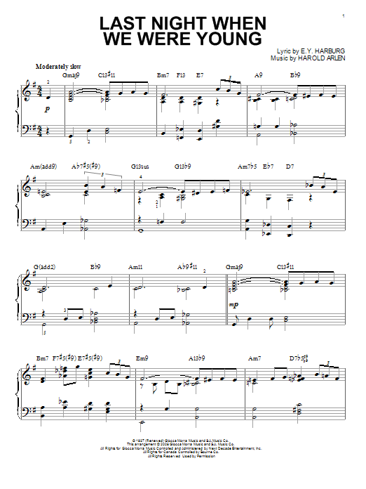 Product gallery: Page 1 of 1 Last Night When We Were Young [Jazz version] (arr. Brent Edstrom), E.Y. Harburg