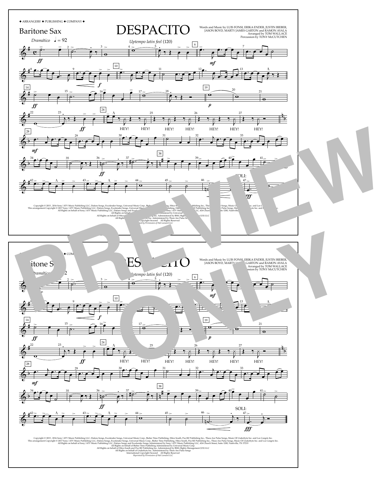 Product picture to: Despacito (arr. Tom Wallace) - Baritone Sax