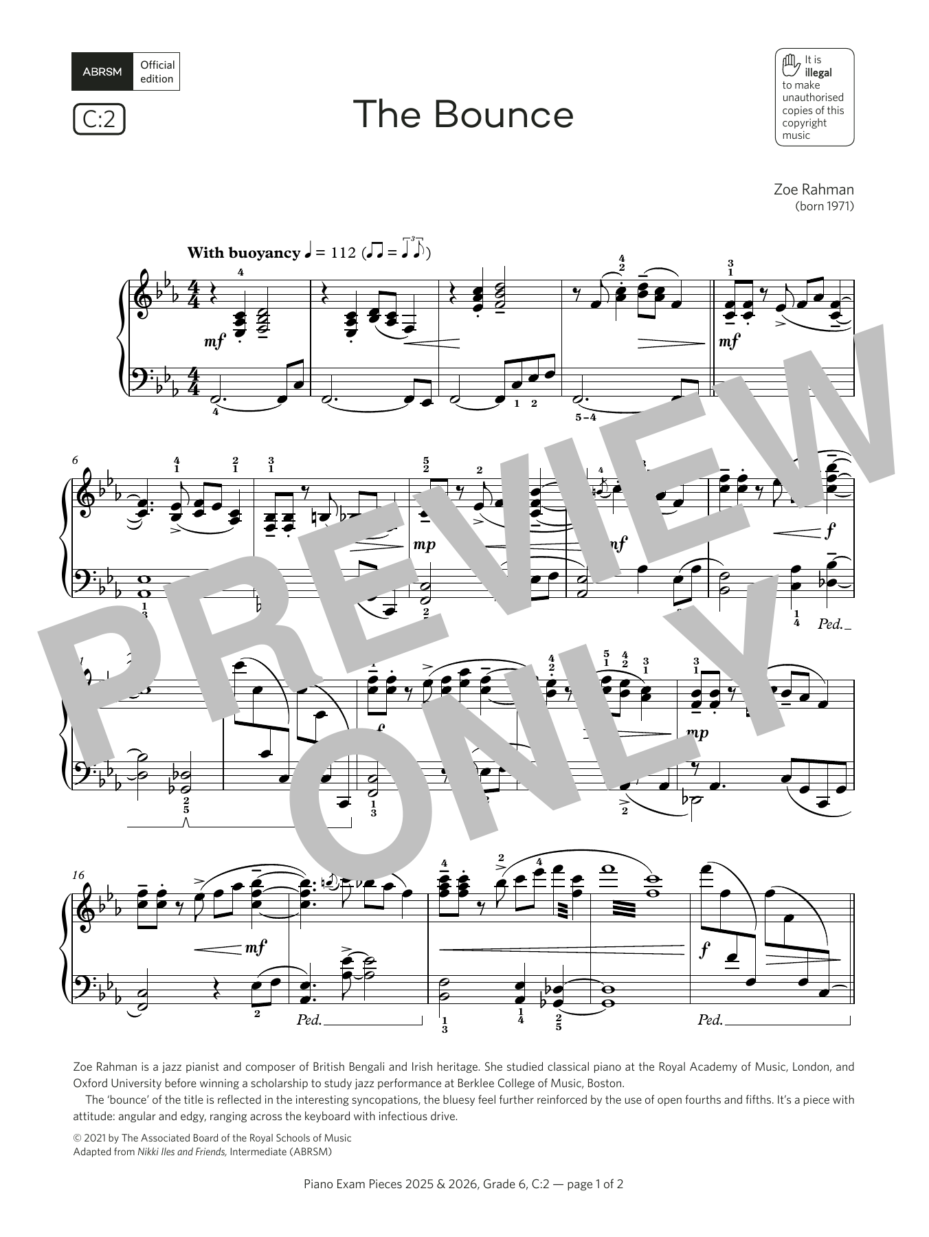 Produktbild zu:  The Bounce (Grade 6, list C2, from the ABRSM Piano Syllabus 2025 & 2026) - Zoe Rahman