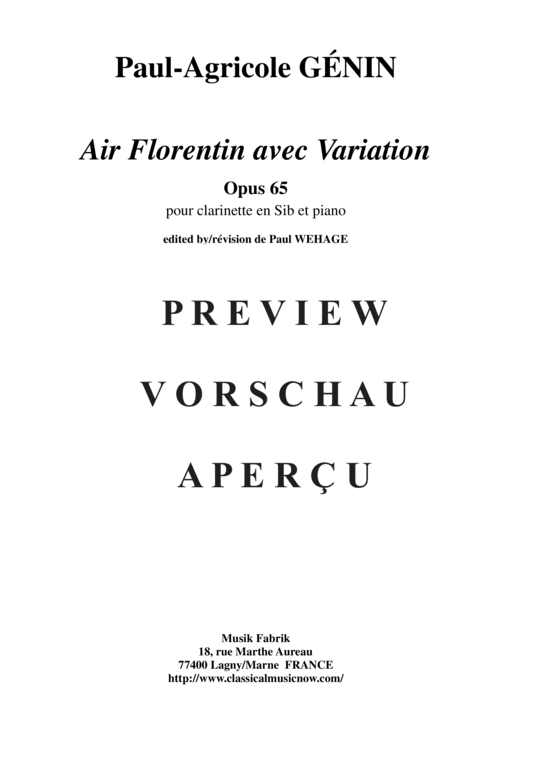 Product gallery: Page 10 of 13 Air Florentin avec variation, opus 65 , , (clarinet in Bb + piano)