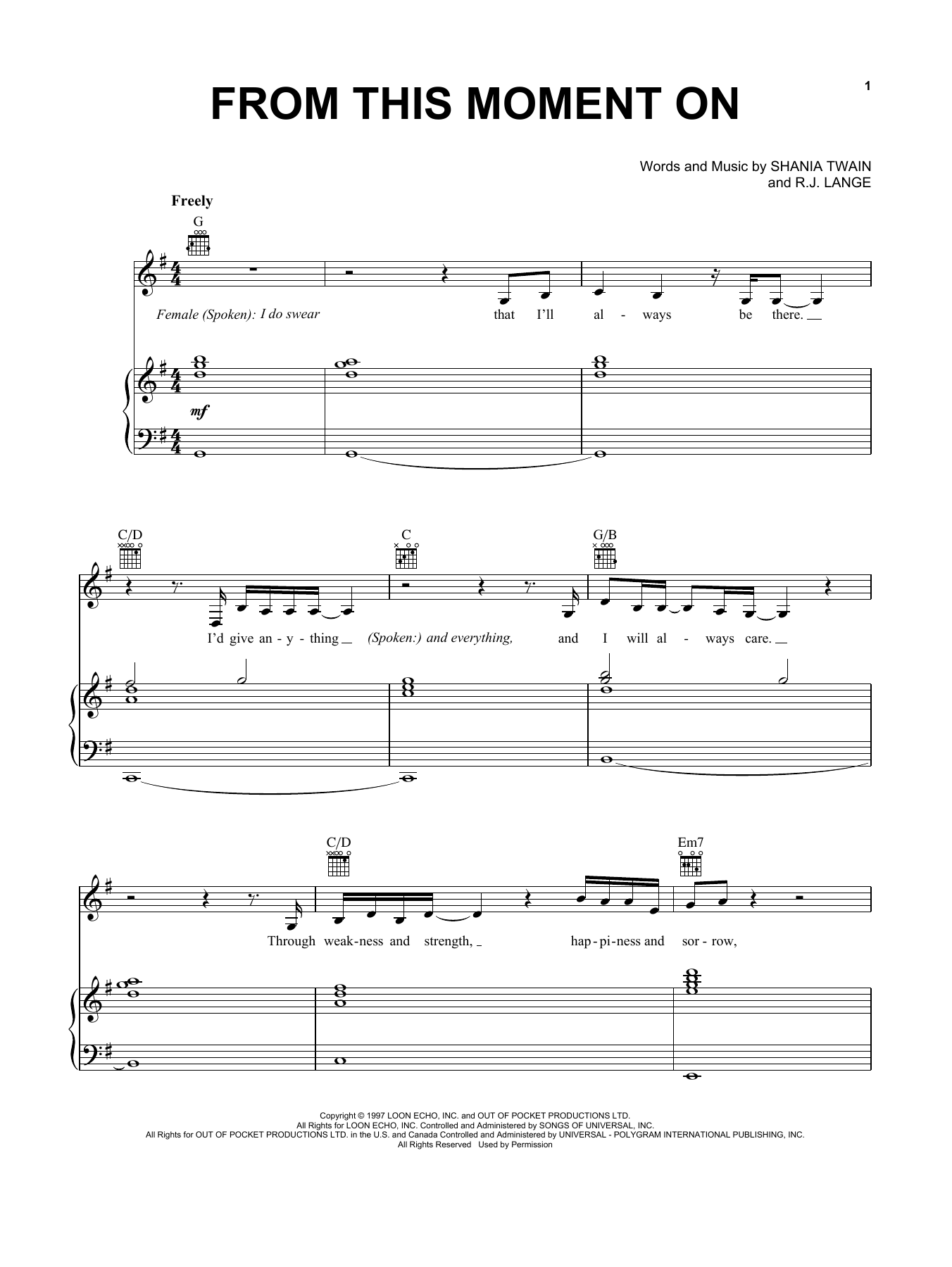 Produktgalerie: Seite 1 von 1 From This Moment On, Shania Twain, Gesang, Gitarre, Klavier