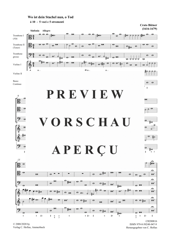 gallery: Wo ist dein Stachel nun, o Tod?, , (Gemischtes Ensemble SSATB, 2 Violinen, 3 Trombonen und BC)
