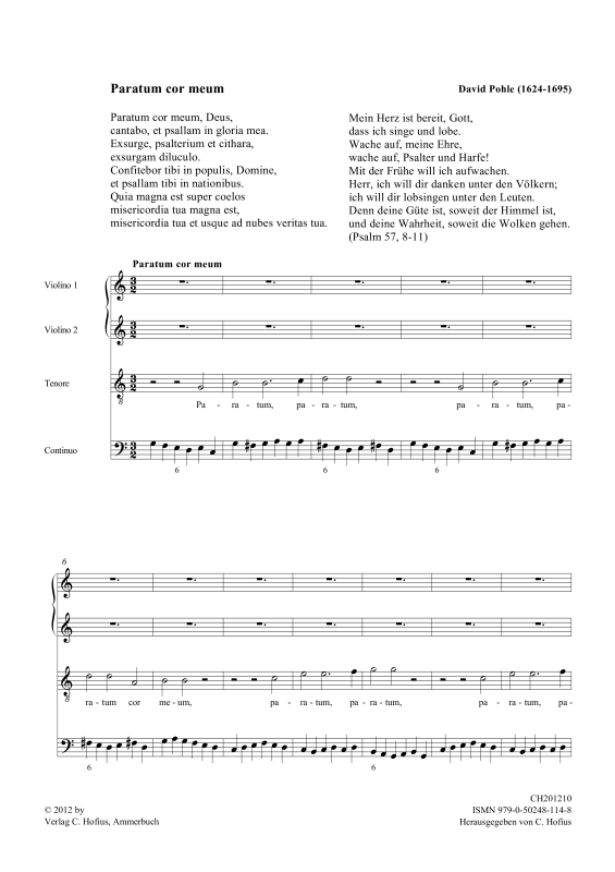 Produktgalerie: Seite 1 von 11 Paratum cor meum, , Gemischtes Ensemble T, 2 Violinen und BC
