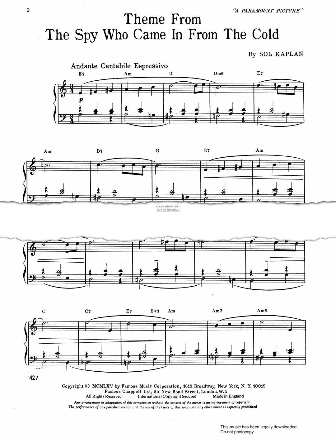 gallery: Theme From The Spy Who Came In From The Cold, Sol Kaplan, Gitarre, Klavier