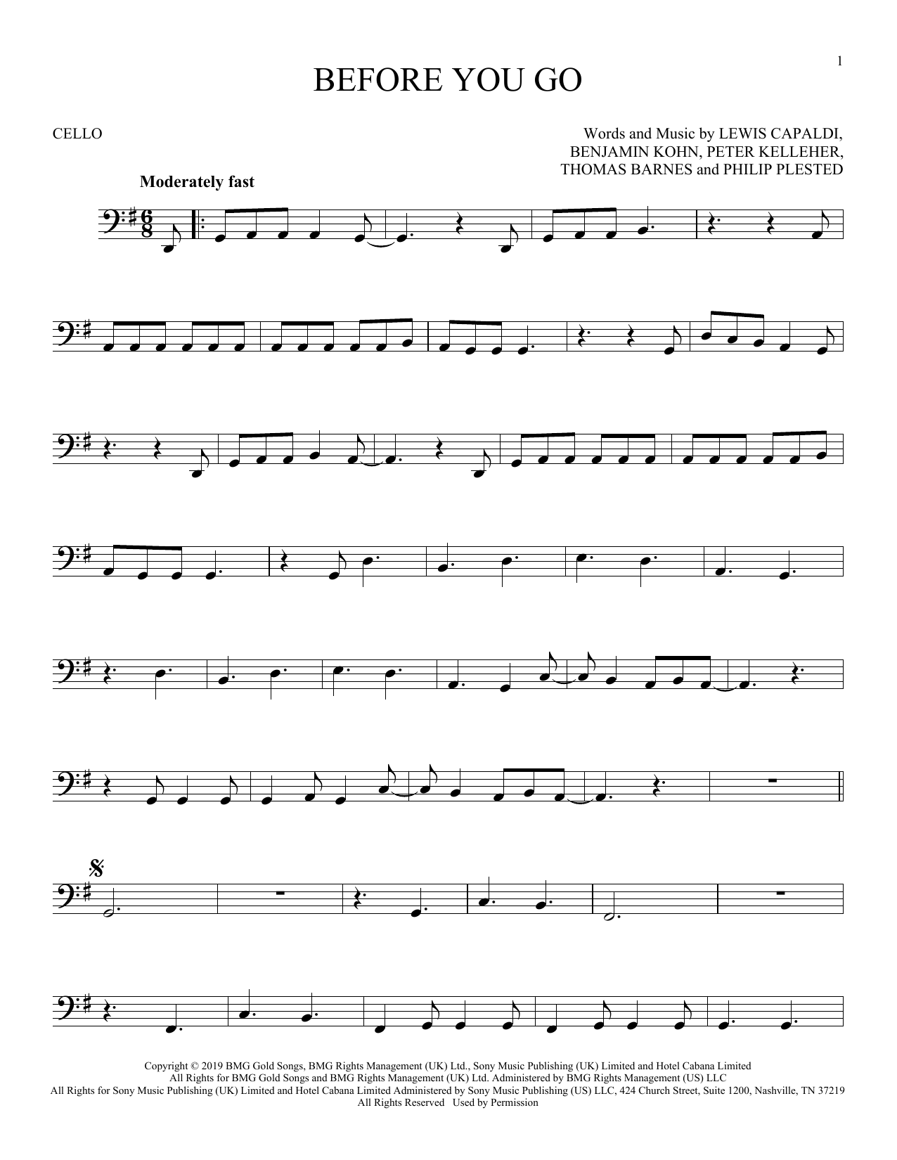 Produktgalerie: Seite 1 von 1 Before You Go, Lewis Capaldi, Violoncello